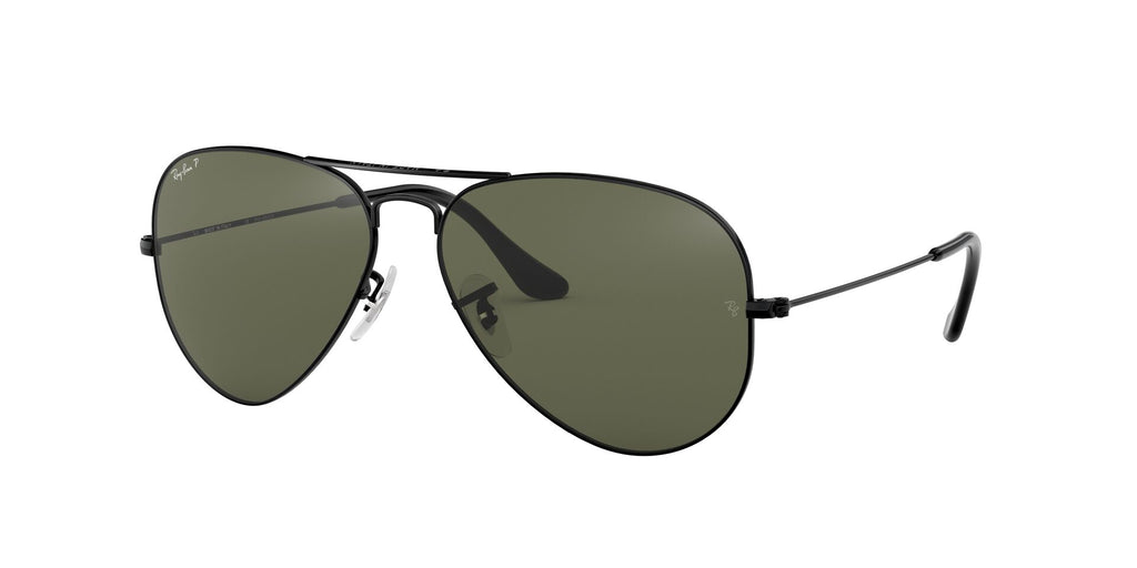 Anteojos Ray-Ban Aviator Negro / Verde G-15 Polarizado - RB3025-002/58, vista en ángulo