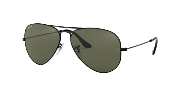 Anteojos Ray-Ban Aviator Negro / Verde G-15 Polarizado - RB3025-002/58, vista en ángulo