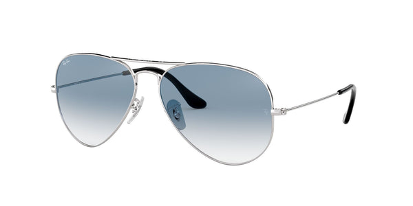 Anteojos Ray-Ban Aviator Plateado / Azul Claro Degradé - RB3025-003/3F, vista en ángulo