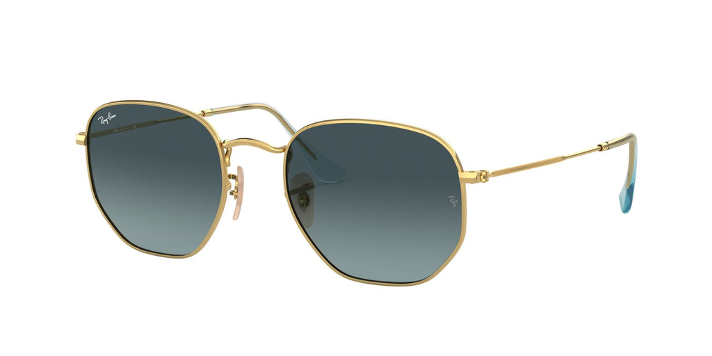 Anteojos Ray-Ban Hexagonal Dorado / Azul Gris Degradé - RB3548N-91233M, vista en ángulo