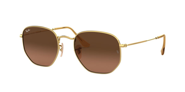 Anteojos Ray-Ban Hexagonal Dorado / Café Degradé - RB3548N-912443, vista en ángulo